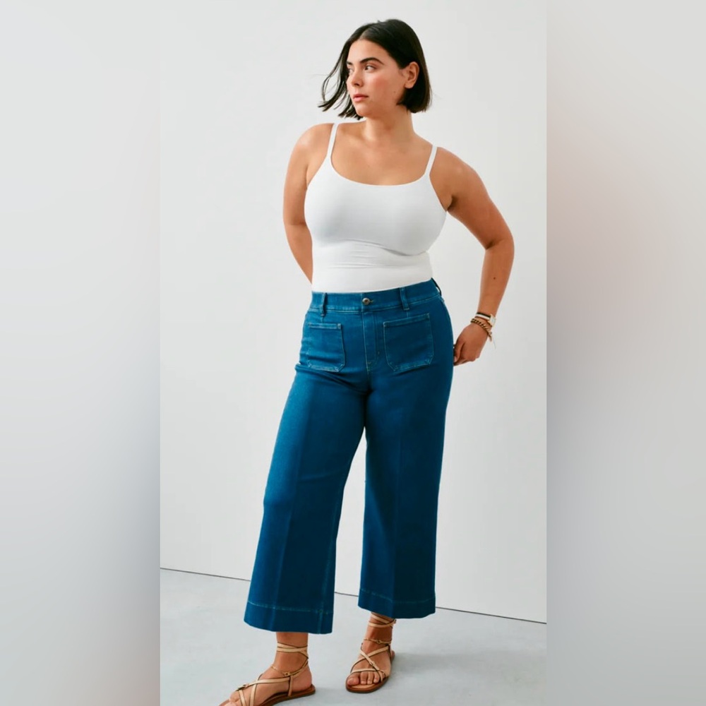 New SPANX Cropped Wide Leg Jeans - Washed Blue Size: 1X